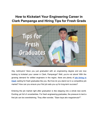 How to Kickstart Your Engineering Career in Clark Pampanga and Hiring Tips for Fresh Grads