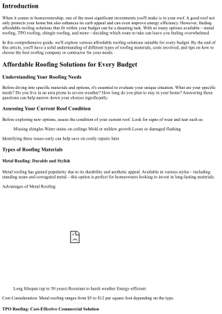 Affordable Roofing Solutions for Every Budget