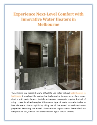 Experience Next Level Comfort with Innovative Water Heaters in Melbourne