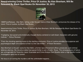 Award-winning Crime Thriller, Price Of Justice