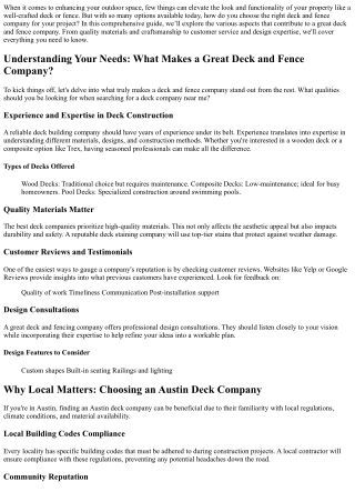 What Makes a Great Deck and Fence Company?