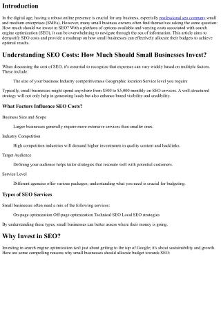 Understanding SEO Costs: How Much Should Small Businesses Invest?