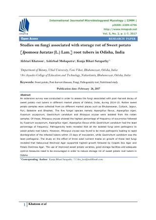 Studies on fungi associated with storage rot of Sweet potato [Ipomoea batatas