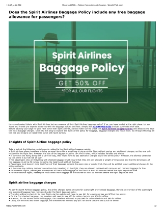 Does the Spirit Airlines Baggage Policy include any free baggage allowance