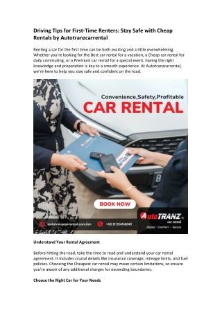 Driving Tips for First-Time Renters Stay Safe and Confident with Cheap Car Rental Options by Autotranzcarrental
