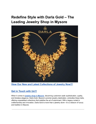 Redefine Style with Darla Gold – The Leading Jewelry Shop in Mysore