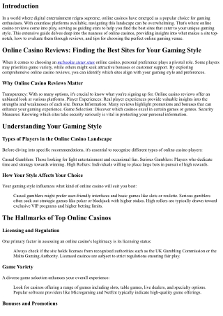 Online Casino Reviews: Finding the Best Sites for Your Gaming Style