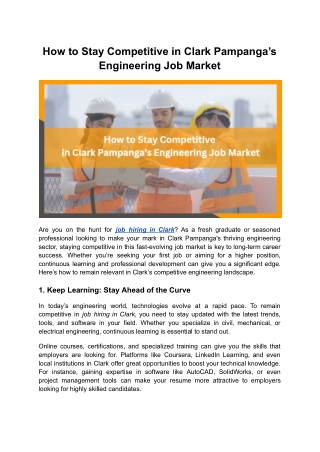 How to Stay Competitive in Clark Pampanga’s Engineering Job Market
