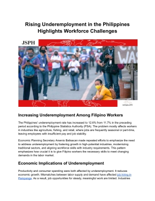 Rising Underemployment in the Philippines Highlights Workforce Challenges