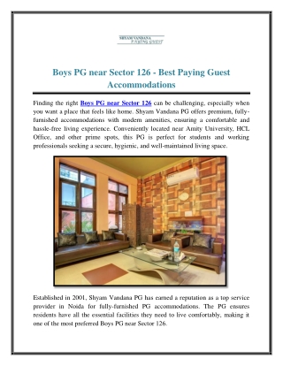 Boys PG near Sector 126 - Best Paying Guest Accommodations