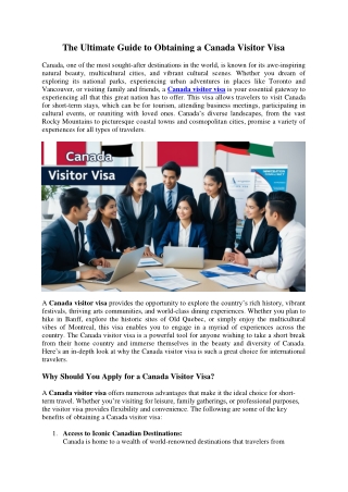 The Ultimate Guide to Obtaining a Canada Visitor Visa
