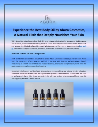 Experience the Best Body Oil by Abura Cosmetics,