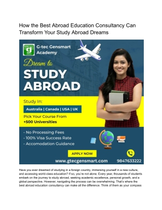 How the Best Abroad Education Consultancy Can Transform Your Study Abroad Dreams