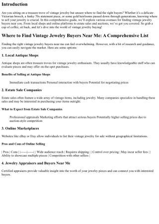 Where to Find Vintage Jewelry Buyers Near Me: A Comprehensive List