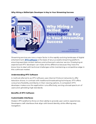 Why Hiring a Skilled Iptv Developer is Key to Your Streaming Success