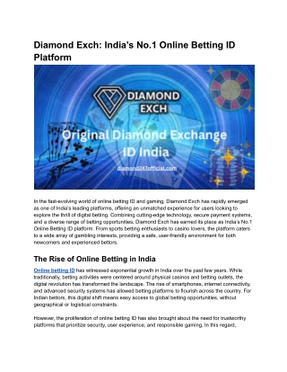 Diamond Exch_ India’s No.1 Online Betting ID Platform