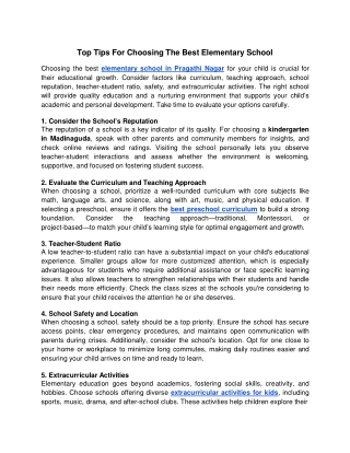 Top Tips For Choosing The Best Elementary School - Google Docs