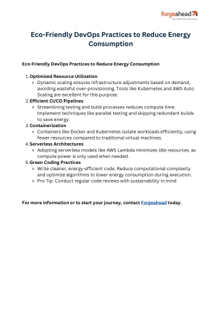 Eco-Friendly DevOps Practices to Reduce Energy Consumption