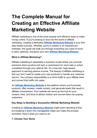 The Complete Manual for Creating an Effective Affiliate Marketing Website