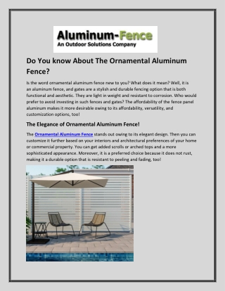 Do You know About The Ornamental Aluminum Fence?