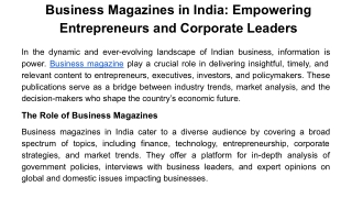 Business Magazines in India Empowering Entrepreneurs and Corporate Leaders