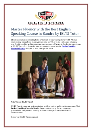 Master Fluency with the Best English Speaking Course in Bandra by IELTS Tutor