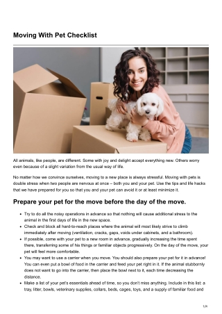 Moving With Pet Checklist