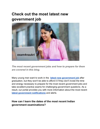 Check out the most latest new government job