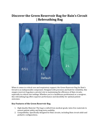 Discover the Green Reservoir Bag for Bain’s Circuit | Rebreathing Bag