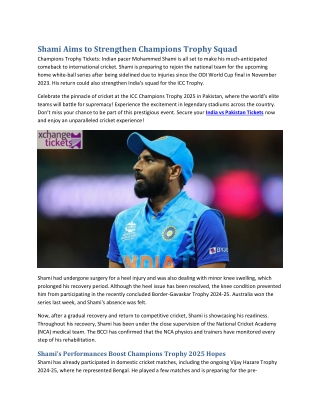 Shami Aims to Strengthen Champions Trophy Squad