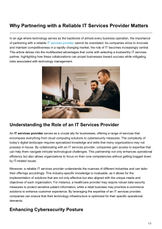 Why Partnering with a Reliable IT Services Provider Matters