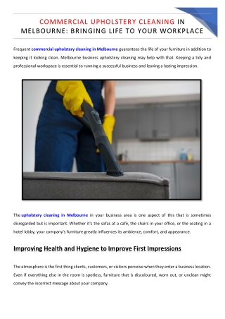 Commercial Upholstery Cleaning in Melbourne Bringing Life to Your Workplace