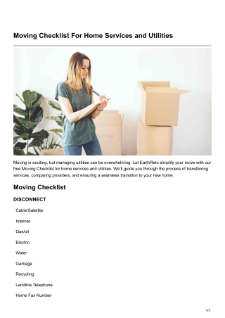 Moving Checklist For Home Services and Utilities
