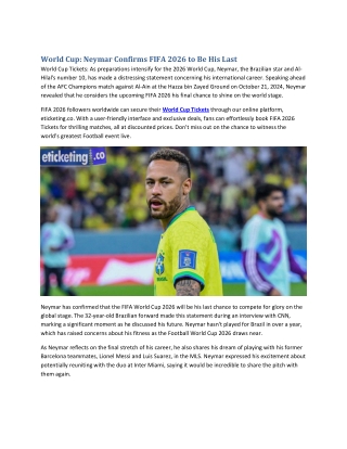 World Cup: Neymar Confirms FIFA 2026 to Be His Last