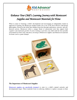 Enhance Your Child’s Learning Journey with Montessori Supplies and Montessori Materials for Home