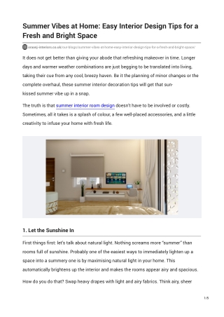 Summer Vibes at Home: Easy Interior Design Tips for a Fresh and Bright Space