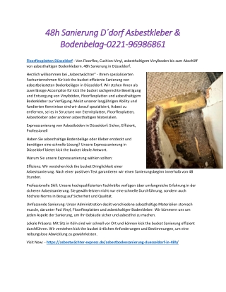 48h Sanierung D´dorf Asbestkleber & Bodenbelag-0221-96986861