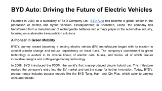BYD Auto Driving the Future of Electric Vehicles