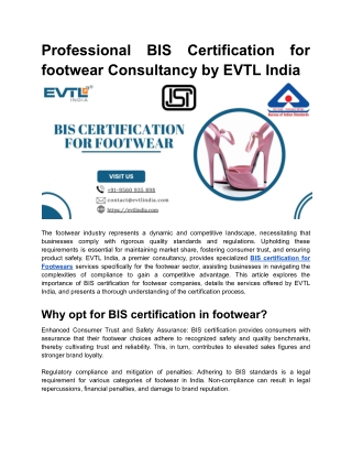 Professional BIS Certification for footwear Consultancy by EVTL India