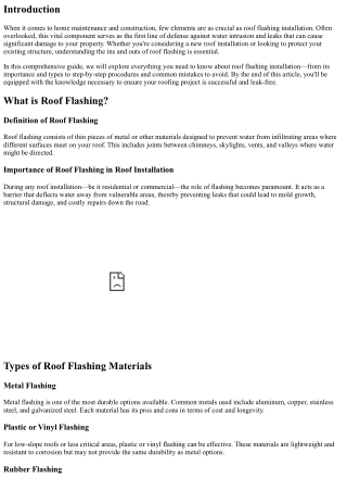 Roof Flashing Installation: Essential for Preventing Leaks