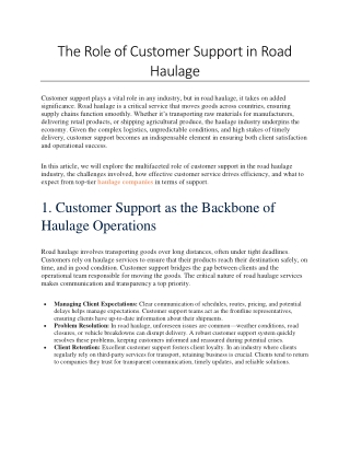 The Role of Customer Support in Road Haulage