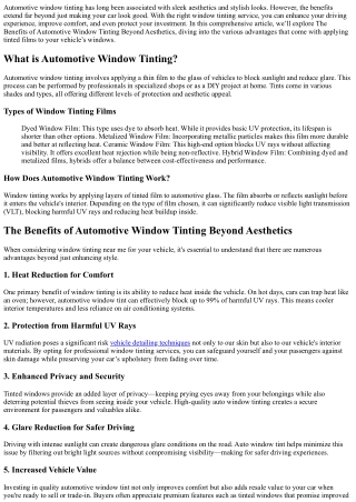The Benefits of Automotive Window Tinting Beyond Aesthetics