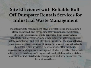 Site Efficiency with Reliable Roll-Off Dumpster Rentals Services for Industrial Waste Management