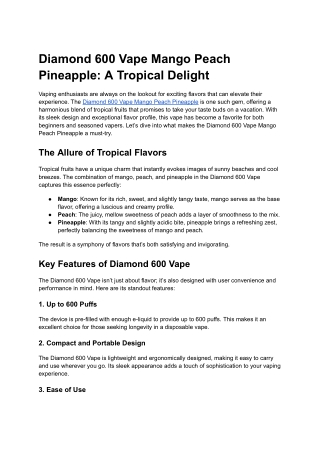 Diamond 600 Vape Mango Peach Pineapple_ A Tropical Delight