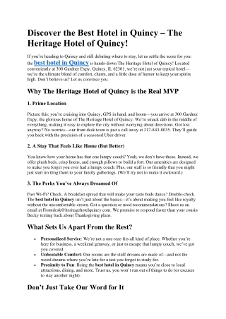 Discover the Best Hotel in Quincy
