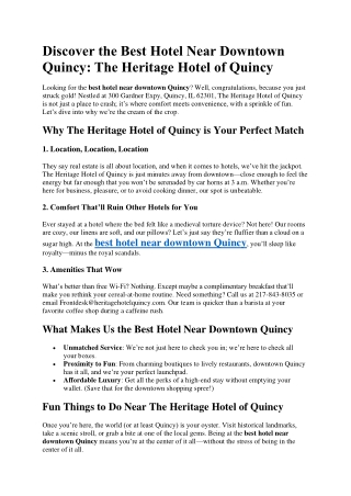 Discover the Best Hotel Near Downtown Quincy
