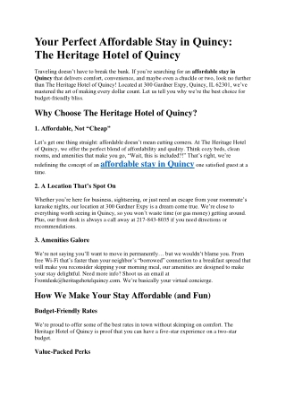Your Perfect Affordable Stay in Quincy