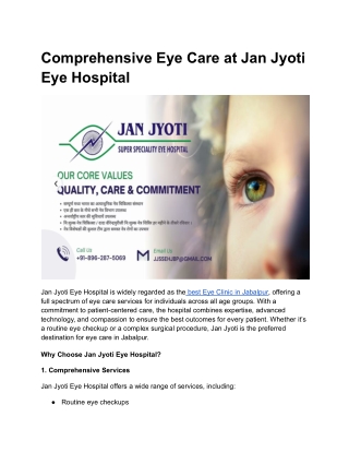 Comprehensive Eye Care at Jan Jyoti Eye Hospital