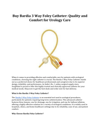 Buy Bardia 3 Way Foley Catheter: Quality and Comfort for Urology Care