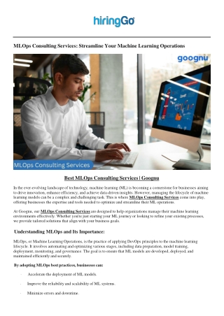 Best MLOps Consulting Services - Goognu
